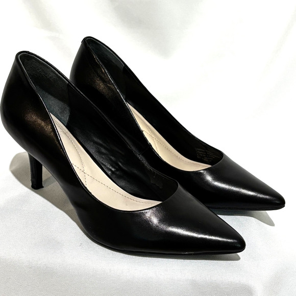 Alfani women JEULES Leather Pointed Toe Classic Pumps mid heel black sz 8 Career - Picture 1 of 12